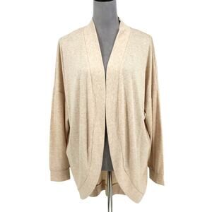 Olive & Oak Sweater Plus Size 1X Beige Tan Stretch Knit Open Cardigan Cocoon